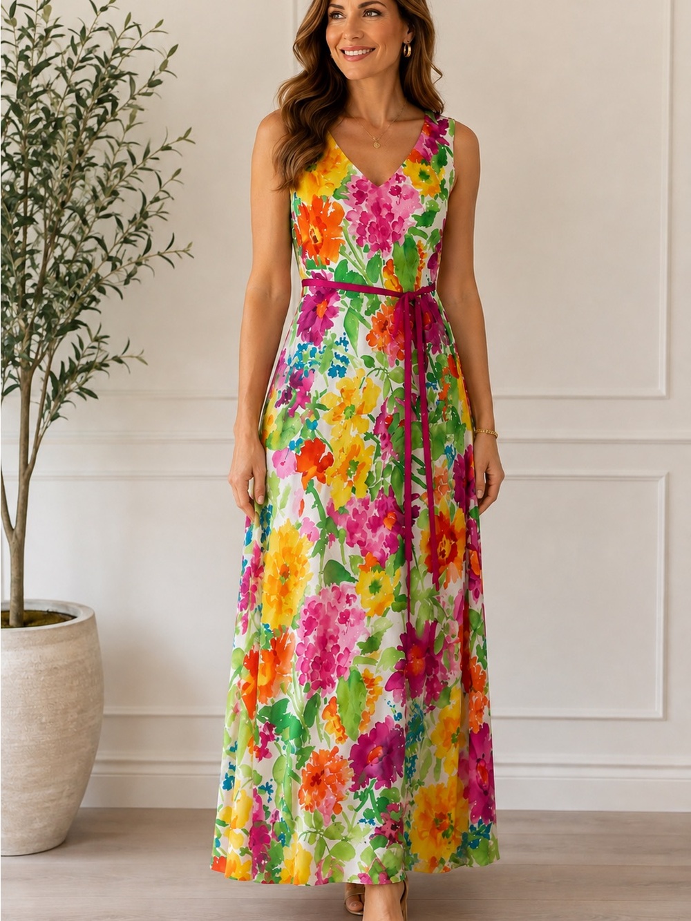 Vintage 90’s Diane Von Furstenberg 100% Silk Maxi Dress Size M Floral NWT